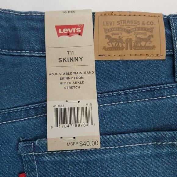 Levi's‎ 711 Skinny NWT Girls Stretch Denim Blue Jeans Youth Size 16 Reg • NEW - Picture 5 of 5